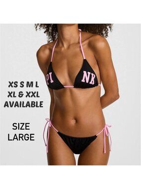 VS PINK 2 PIECE STRING BIKINI SWIMSUIT IN LIMITED EDITION BLACK IN SIZE LARGE